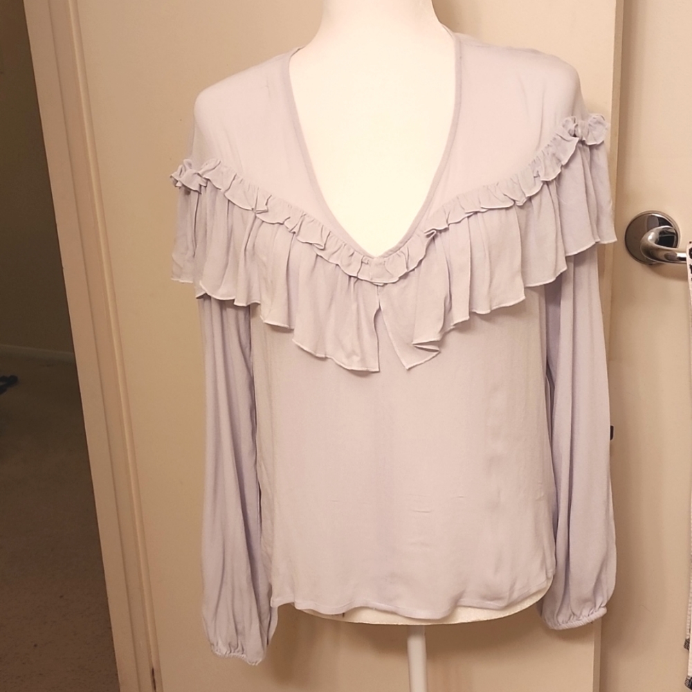 Leith dusty blue ruffle shirt